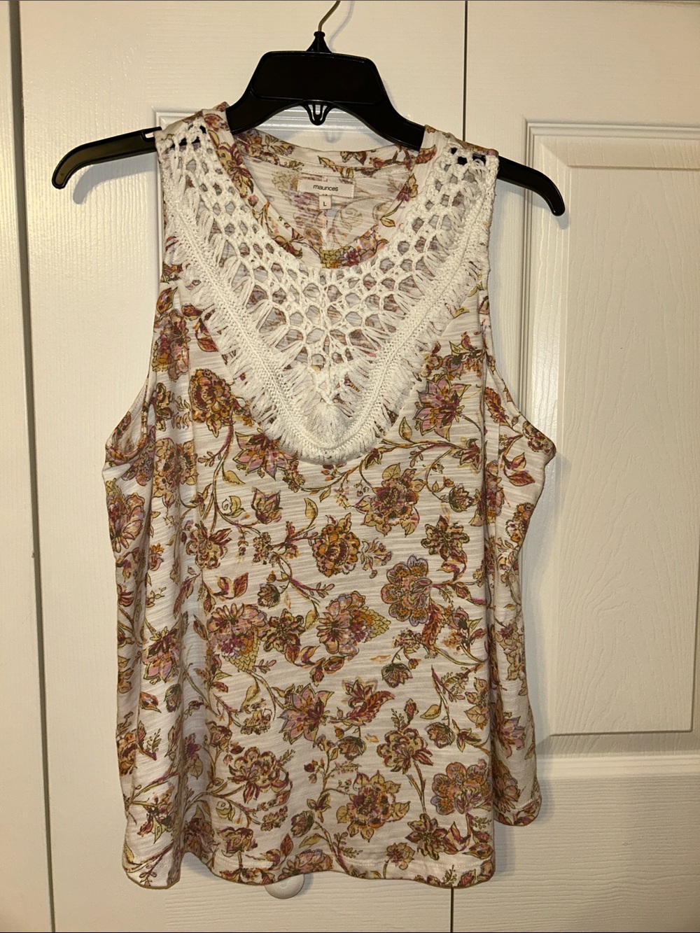 Maurices Cream Crochet-Trim Floral Tank